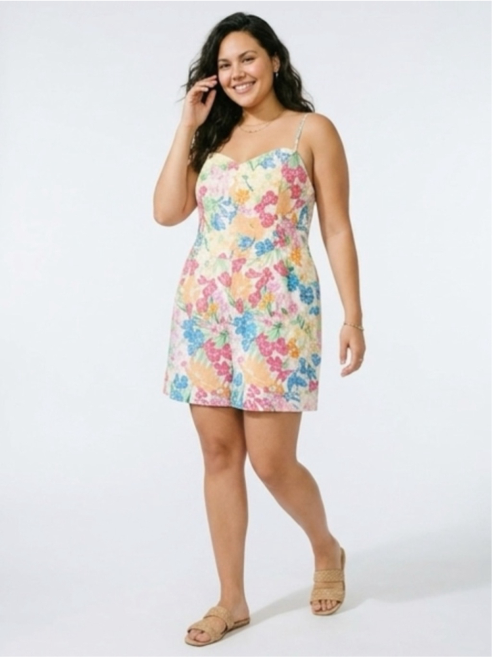 Old Navy Floral Cami Romper Women 2X Plus Linen Blend Pockets Cottagecore Summer